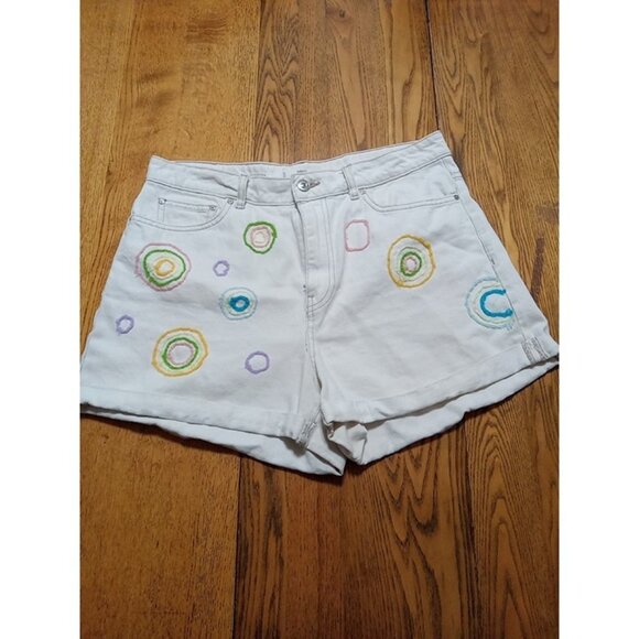 MNG Pants - MNG Jeans Shorts 10 Womens CREME IVORY Preowned Summer Denim Bermuda Cuff